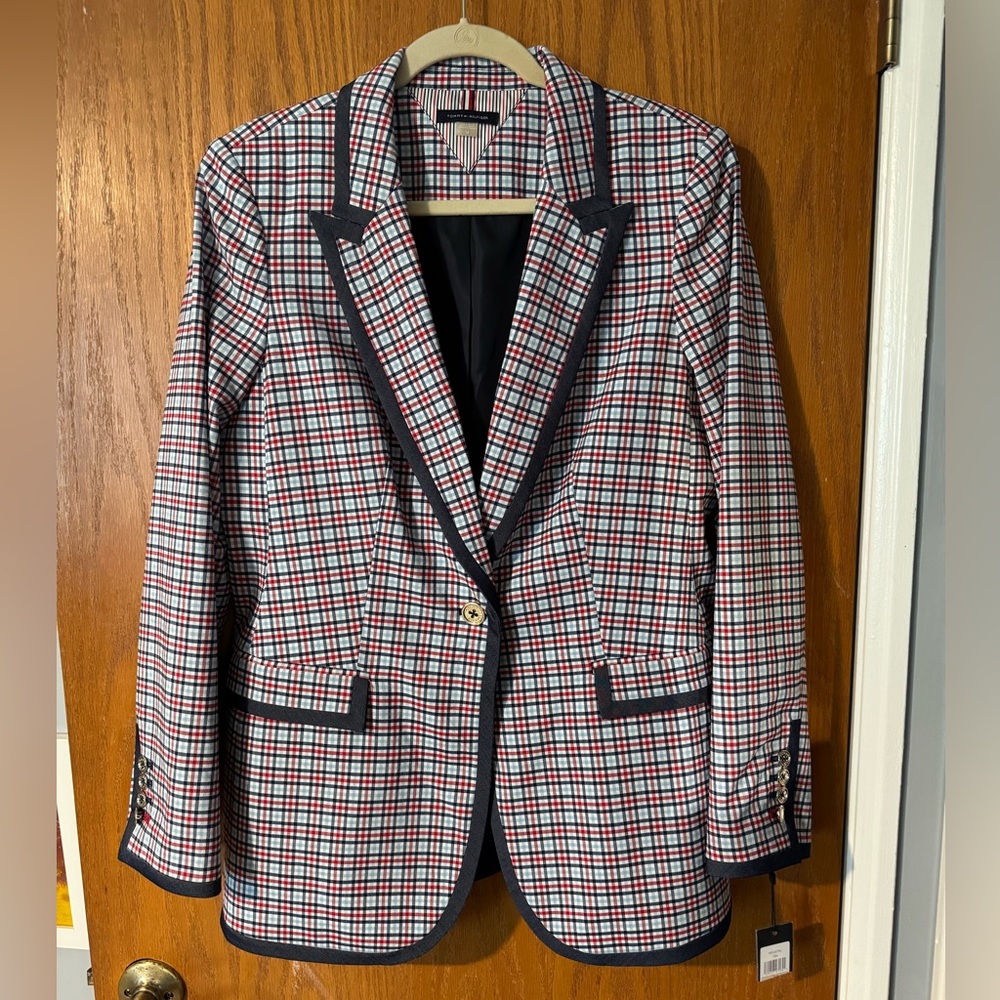 Tommy Hilfiger Red and Blue Checkered Blazer